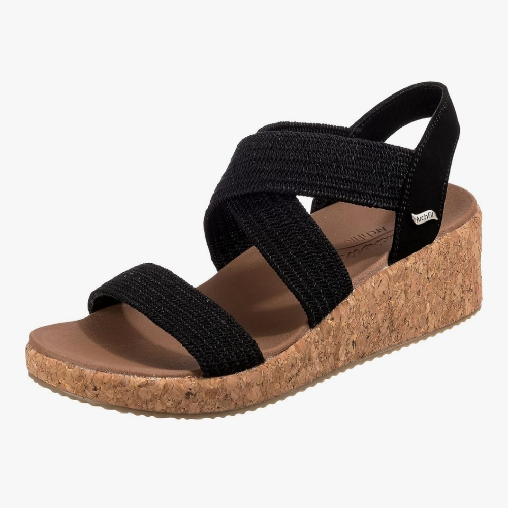 Skechers Arch Fit Beverlee-Love Stays Wedge Sandal Shoe Black 10 Like New
